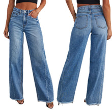 Load image into Gallery viewer, Loose wide leg side seam patchwork with ground hem jeans for women
