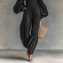 Load image into Gallery viewer, Style Off-Shoulder Lantern Sleeve Pleated Loose Jumpsuit for Women

