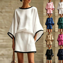 Load image into Gallery viewer, Cotton Linen Casual Batwing Sleeve Top and Skirt Two-Piece Set for Women
