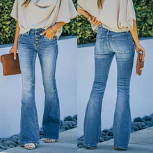 Load image into Gallery viewer, Women Trousers Button Micro Flare High Waist Stretch Jeans
