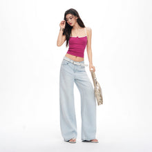 Load image into Gallery viewer, Light Blue Tencel Wide-Leg Jeans Women
