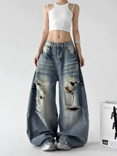 Load image into Gallery viewer, High Street Style Washed Distressed Jeans Women
