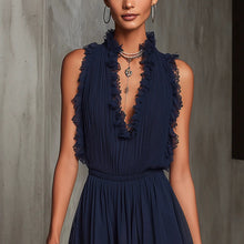 Load image into Gallery viewer, Deep Blue Lace Splice Sleeveless V-Neck Mini Dress
