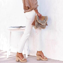 Load image into Gallery viewer, Straight Leg Ankle-Length White Raw Hem Denim Pants T Casual Wear
