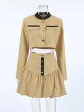 Load image into Gallery viewer, Women O Neck Long Sleeve Coat High Waist Spliced Button Skirt  Sets
