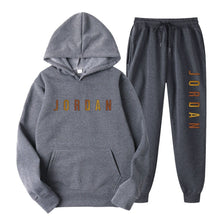 Load image into Gallery viewer, Gold Print Hooded Long Sleeve Fleece Lined Sports Casual Jacket and Pants Set
