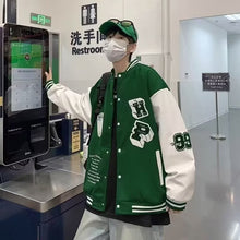 Load image into Gallery viewer, Casual Color Block Long Sleeve Button Closure Stand Collar Regular Fit Baseball Jacket
