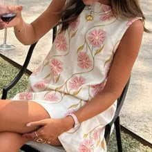 Load image into Gallery viewer, Fashionable Pink Floral Round Neck Sleeveless Vest Dress for Women Casual Summer Style
