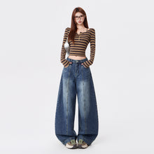 Load image into Gallery viewer, Vintage Deep Blue Knife Cut Jeans Women
