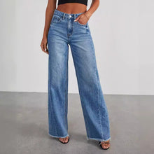 Load image into Gallery viewer, Loose wide leg side seam patchwork with ground hem jeans for women
