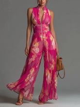 Load image into Gallery viewer, White Pleated Strap Neck Long Wide Leg Jumpsuit
