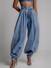Load image into Gallery viewer, High waisted zipper leg tied jeans for women
