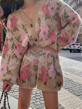 Load image into Gallery viewer, Ins Fashion Floral Jacquard Knitted Cardigan Top+High Waist Shorts Two Piece Sets for Women Autumn Winter Clothes
