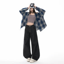 Load image into Gallery viewer, Black Wide-Leg Jeans Women Loose Drape Straight Leg Pants
