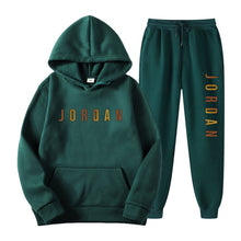 Load image into Gallery viewer, Gold Print Hooded Long Sleeve Fleece Lined Sports Casual Jacket and Pants Set

