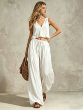 Load image into Gallery viewer, V-neck solid color sleeveless camisole top wide leg pants set
