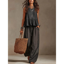 Cargar imagen en el visor de la galería, Simple Casual Cotton Linen Ruffle Sleeveless Wide Leg Set
