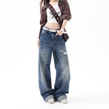 Load image into Gallery viewer, Vintage Blue Ripped Wide-Leg Jeans for Women
