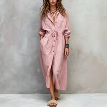 Load image into Gallery viewer, Spring and Autumn Casual Drawstring Waist Shirt Dress Loose Style for Women
