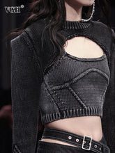 Load image into Gallery viewer, Knitting Two Piece Sets For Women Round Neck Long Sleeve Tops Square Collar Sleeveless Slimming Vests Solid Set Female New
