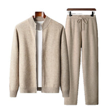 Load image into Gallery viewer, Men's 100% Australian Wool Stand Collar Zipper Cardigan Jacket Pants Set
