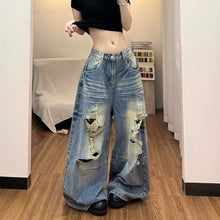 Load image into Gallery viewer, Distressed Wide Leg ripped jeans women floor-length pants
