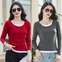 Load image into Gallery viewer, Round neck solid color long sleeved women's T-shirt
