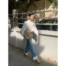 Load image into Gallery viewer, Lace curled edge fashionable wide leg straight leg jeans for women
