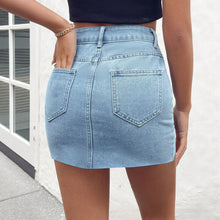 Load image into Gallery viewer, Perforated elastic women's waist hugging denim skirt

