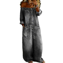 Load image into Gallery viewer, Single-Breasted Off-Shoulder Washed Overalls for Women

