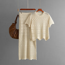 Load image into Gallery viewer, Hollow out short sleeved top and half skirt two-piece set
