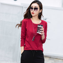 Load image into Gallery viewer, Round neck solid color long sleeved T-shirt for women
