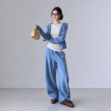 Load image into Gallery viewer, Casual Sport Blue Hoodie Jacket and Wide Leg Pants Two Piece Set for Women
