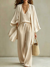 Load image into Gallery viewer, Loose cardigan sleeveless vest long pants three piece set for women
