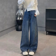 Load image into Gallery viewer, Retro Rhinestone Decorated Wide-Leg Jeans Women
