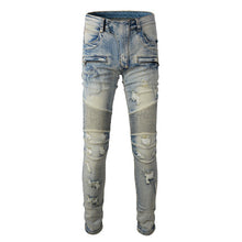 Lade das Bild in den Galerie-Viewer, Hand Frayed Beggar Style Distressed Slim Stretch American Men's Jeans
