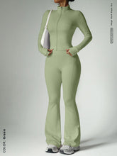 Load image into Gallery viewer, Fitness suit women's zipper long sleeved jacket yoga tight pants micro flared pants

