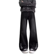 Load image into Gallery viewer, Star Embroidery Black Jeans Men Street Style Straight Fit Slim Tapered Long Pants
