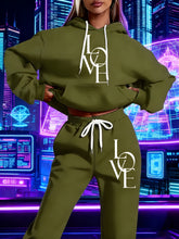 Lade das Bild in den Galerie-Viewer, Plus Size Casual Love Print Hoodie &amp; Sweatpants Two-Piece Set

