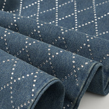 Load image into Gallery viewer, Diamond grid straight leg split jeans for women
