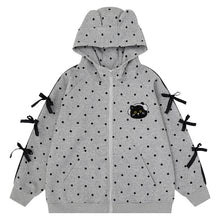 Load image into Gallery viewer, Grey dot three-dimensional cat ear hooded cardigan
