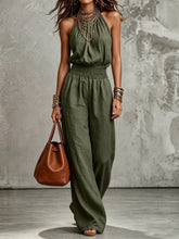 Load image into Gallery viewer, Sleeveless Backless Waist-Tie Halter Wide-Leg Jumpsuit for Women
