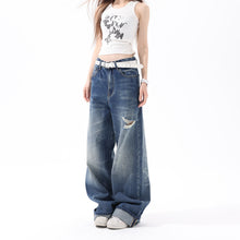 Load image into Gallery viewer, Vintage Blue Ripped Wide-Leg Jeans for Women
