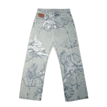 Load image into Gallery viewer, Retro angel print denim pants unisex Y2K high street design straight leg floor-length pants ins
