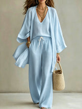 Load image into Gallery viewer, Loose cardigan sleeveless vest long pants three piece set for women
