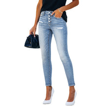 Load image into Gallery viewer, Trend Blue Hight Waist Casual Ripped  Jeans
