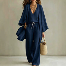 Load image into Gallery viewer, Loose cardigan sleeveless vest long pants three piece set for women
