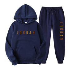 Load image into Gallery viewer, Gold Print Hooded Long Sleeve Fleece Lined Sports Casual Jacket and Pants Set
