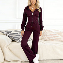 Load image into Gallery viewer, Hooded Zipper Fitted Top and Wide-Leg Pants Two-Piece Set
