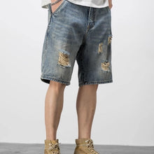 Load image into Gallery viewer, Distressed Denim Men's Loose Shorts
